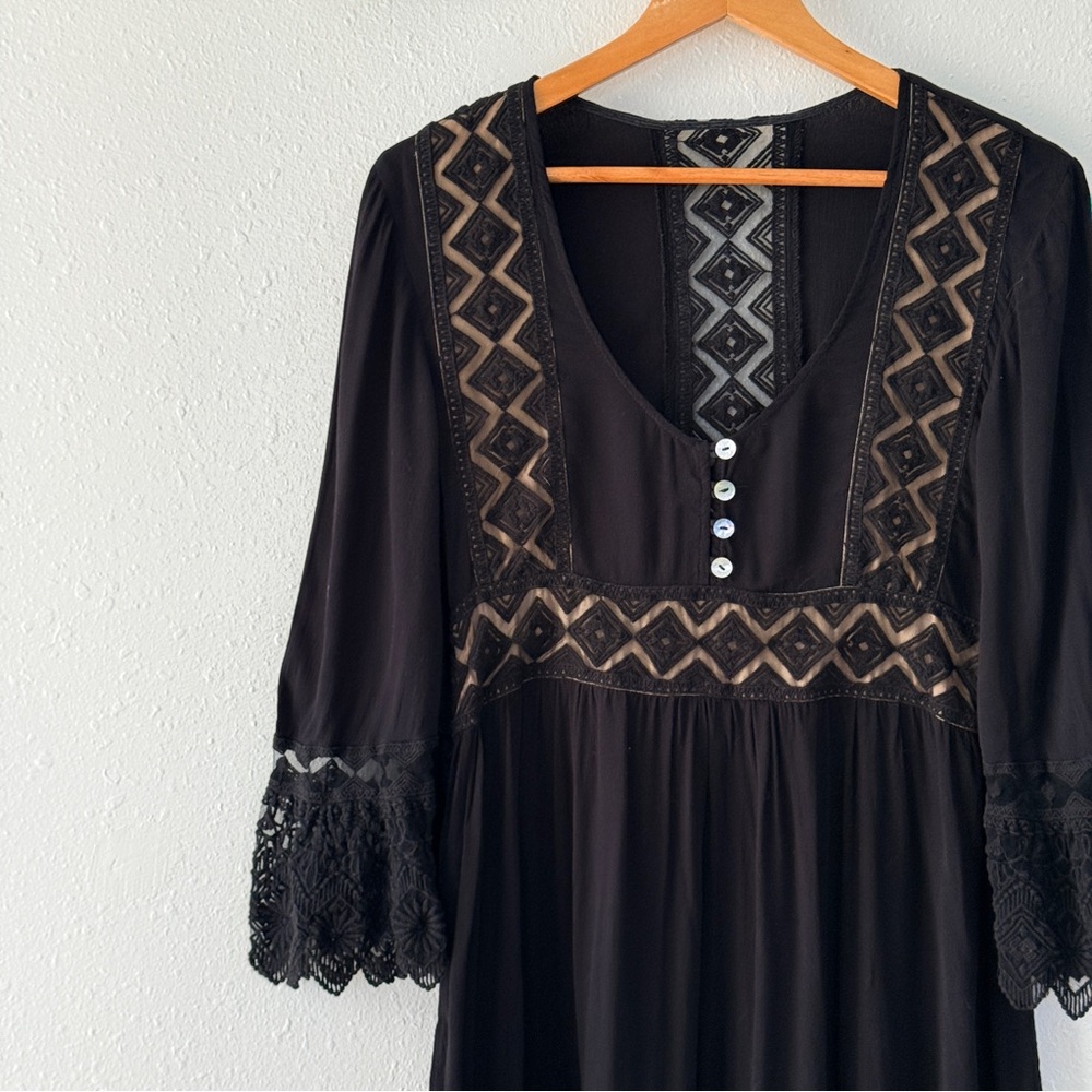 Black Boho Lace Bell Sleeve Dress | Flowy - Picture 4 of 4